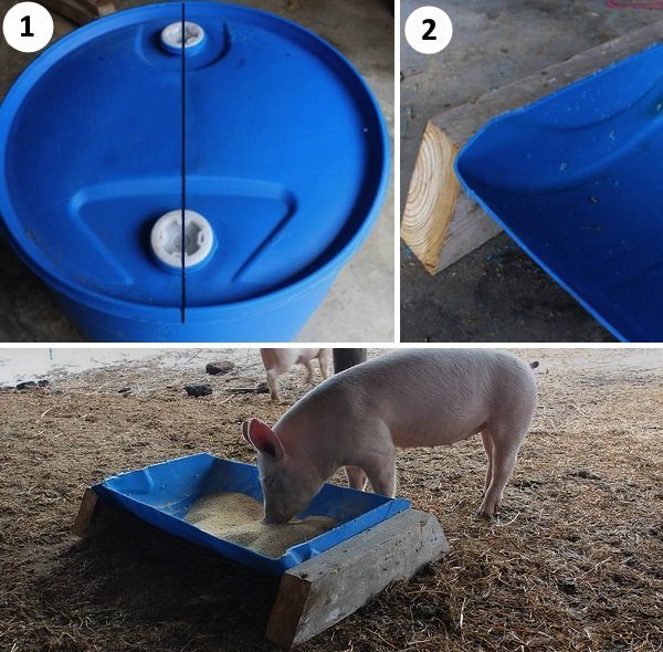 Кормушка для свиней из пластиковой бочки